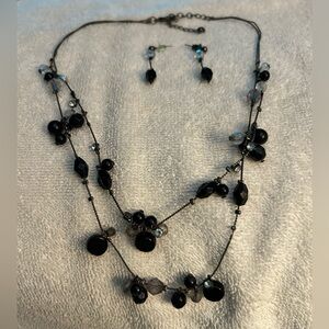 Elegant 2 strand Black and Silver Necklace and Earring Set $10 or 2 for $15